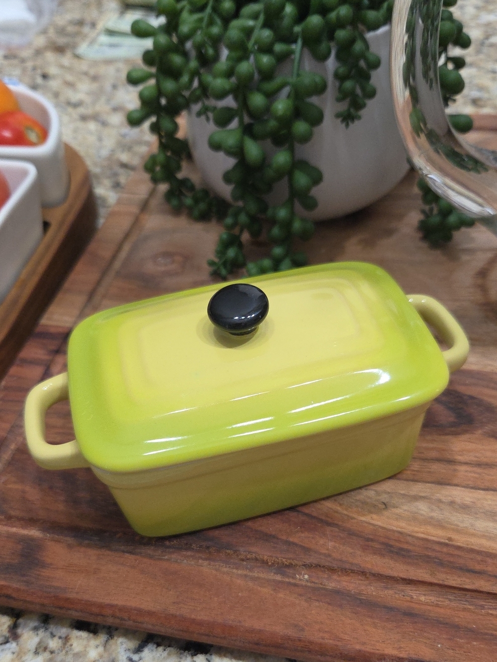 Mini Ceramic Oven-to-Table Casserole in Lime Green with Black Knob